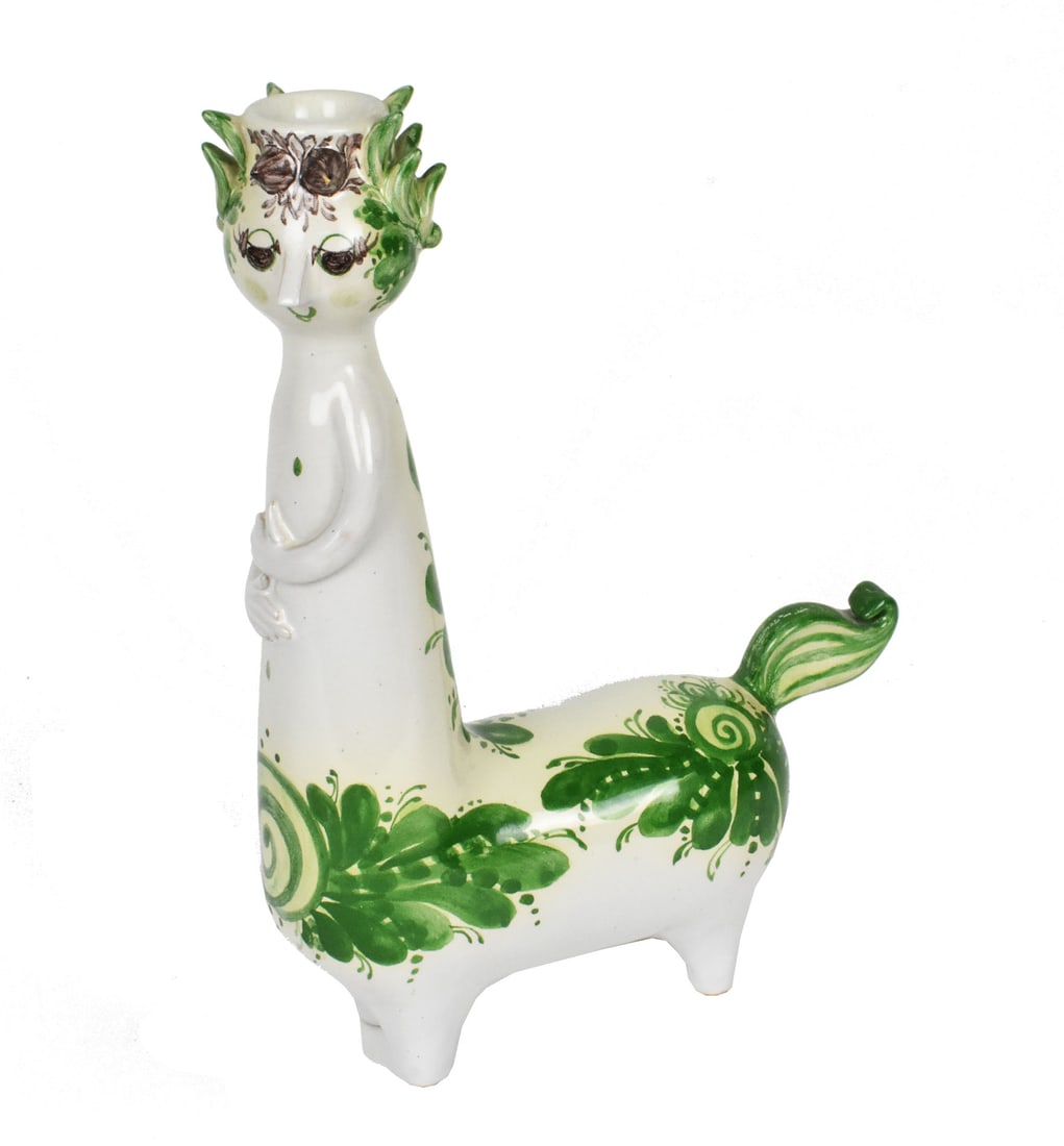 Bjorn Winblad Glazed Ceramic Centaur Candleholder, Signed Danmark with numerals, 11 1/2" h, 8 1/2" (1 of 5)