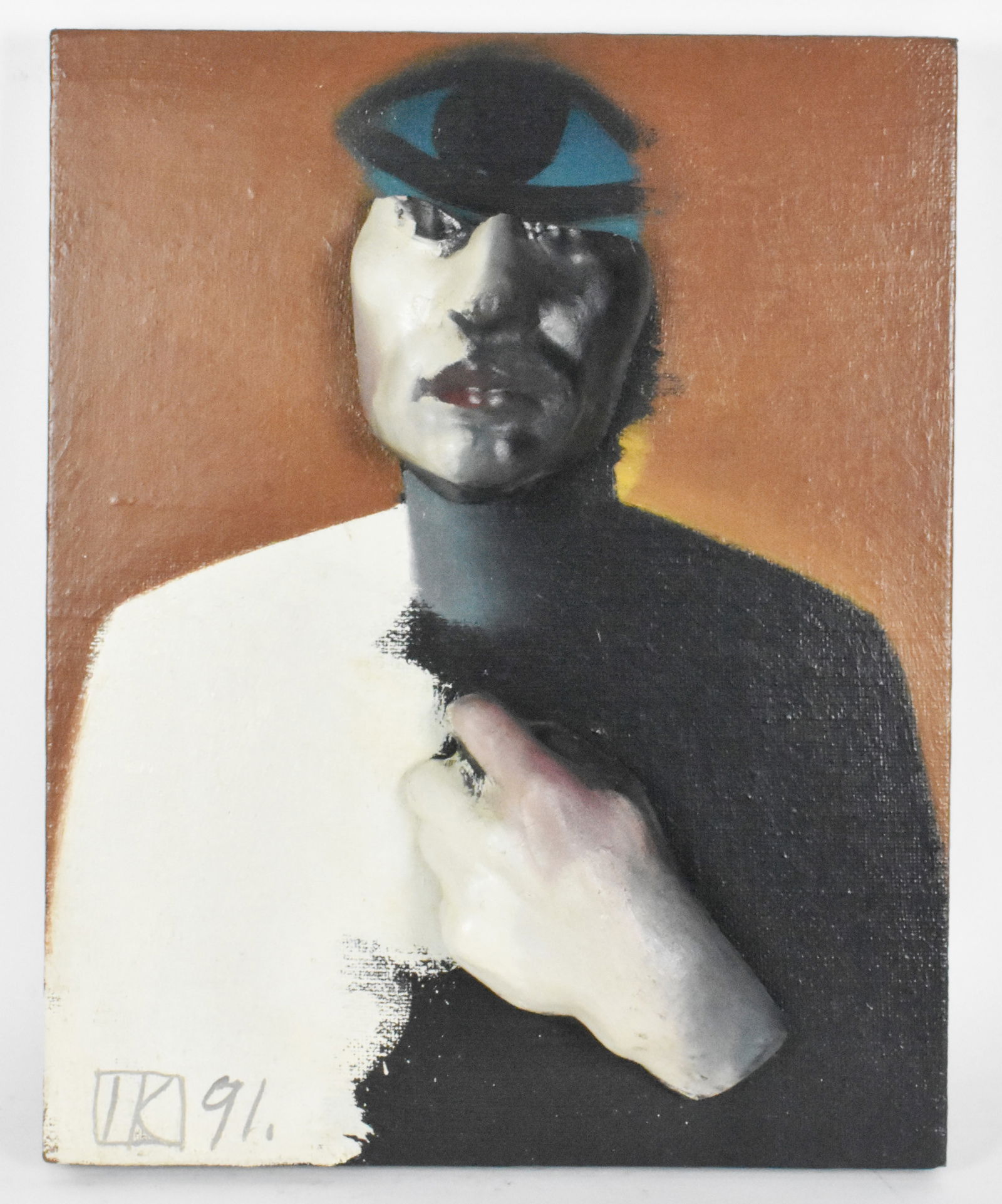 Ivan Kustura (Croatian, b.1951) Narcissus, Monogrammed and dated '91, Oil on Canvas with mixed: Ivan Kustura (Croatian, b.1951) Narcissus, Monogrammed and dated '91, Oil on Canvas with mixed media, 20" x 16" x 4".