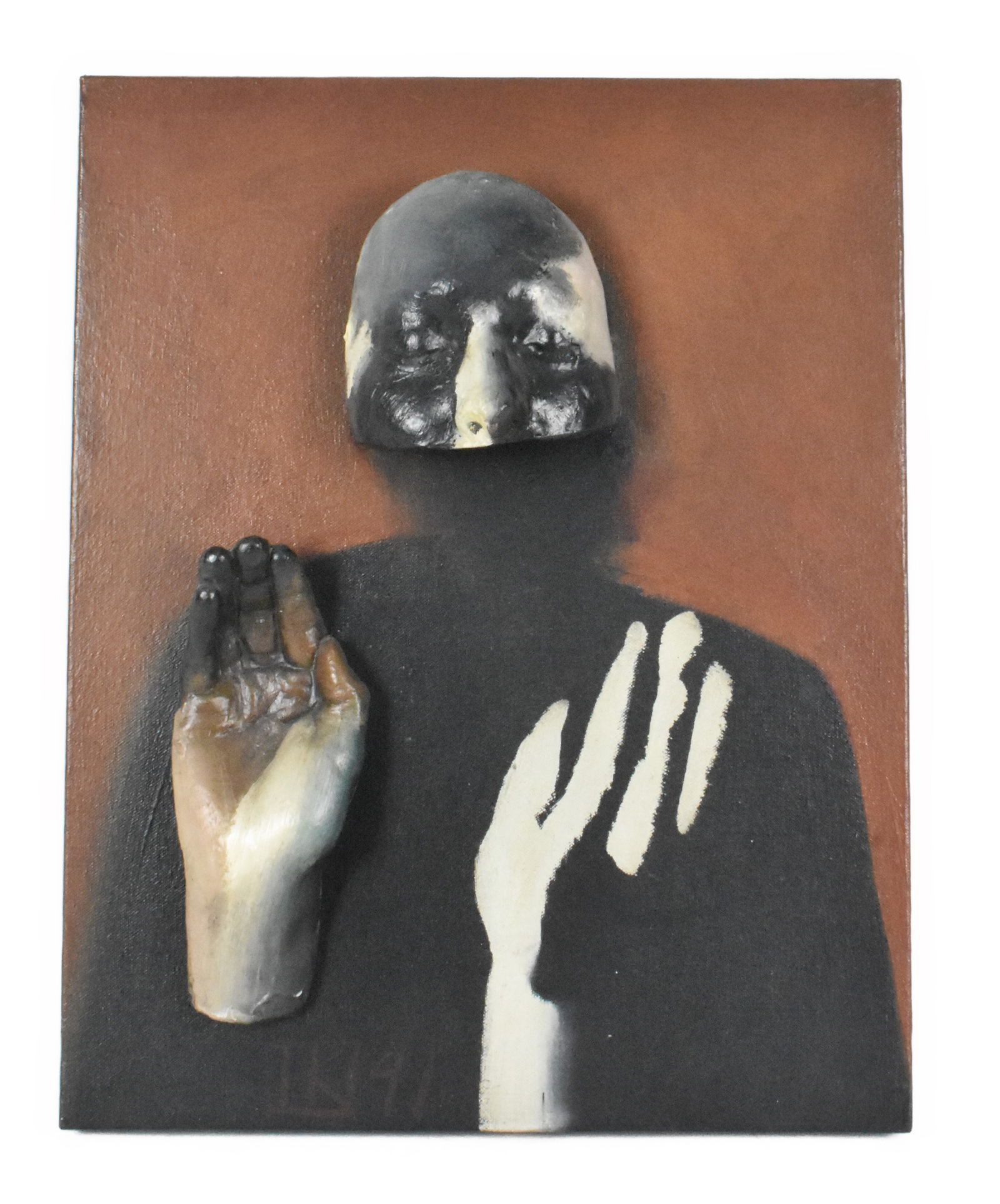 Ivan Kustura (Croatian, b.1951) Woman From Another Time, Monogrammed and dated '91, Oil on Canvas: Ivan Kustura (Croatian, b.1951) Woman From Another Time, Monogrammed and dated '91, Oil on Canvas with mixed media, 20" x 16" x 5".