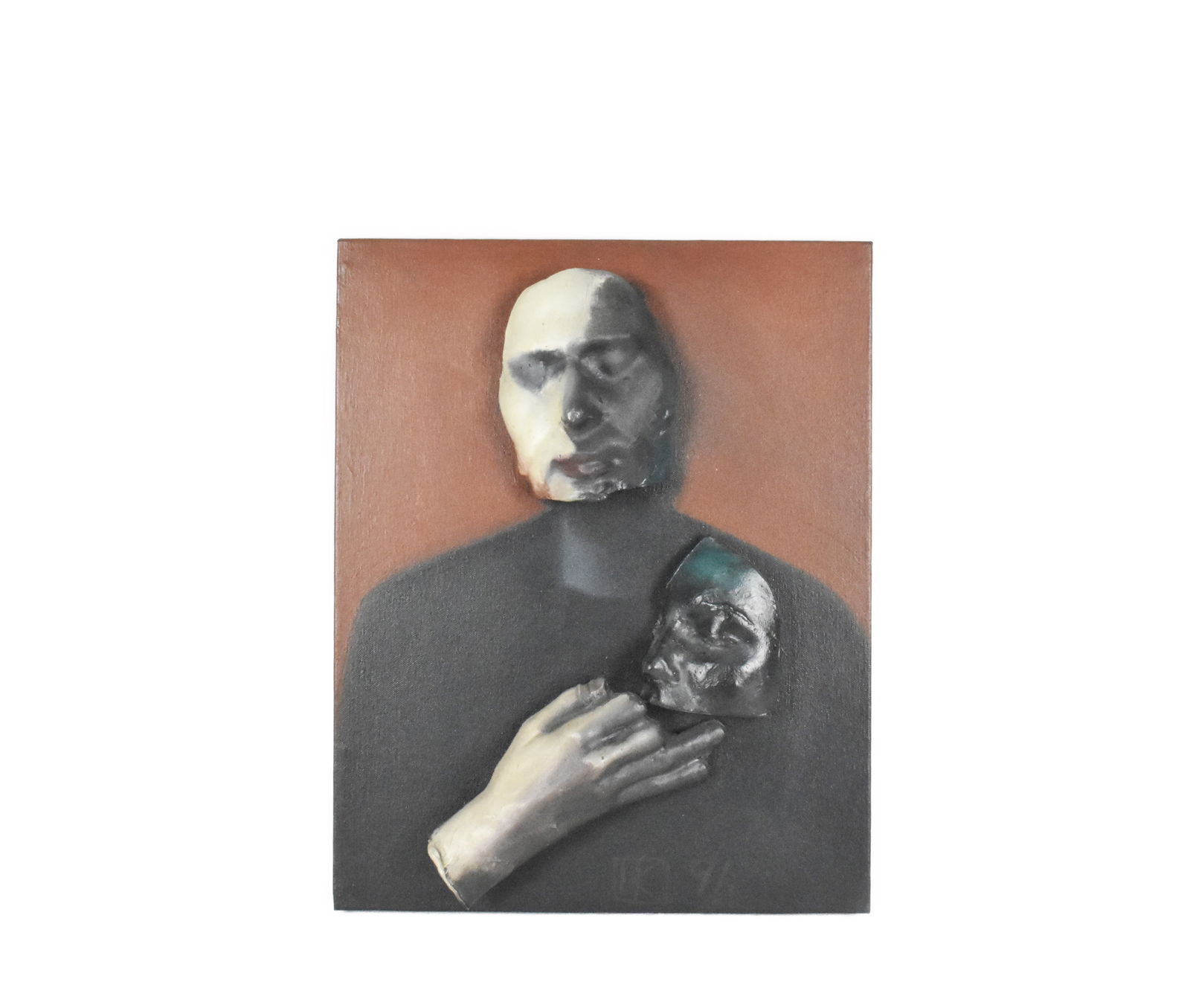 Ivan Kustura (Croatian, b.1951) Darkness in the Heart, Monogrammed and dated '91, Oil on Canvas with: Ivan Kustura (Croatian, b.1951) Darkness in the Heart, Monogrammed and dated '91, Oil on Canvas with mixed media, 20" x 16" x 4 1/2".