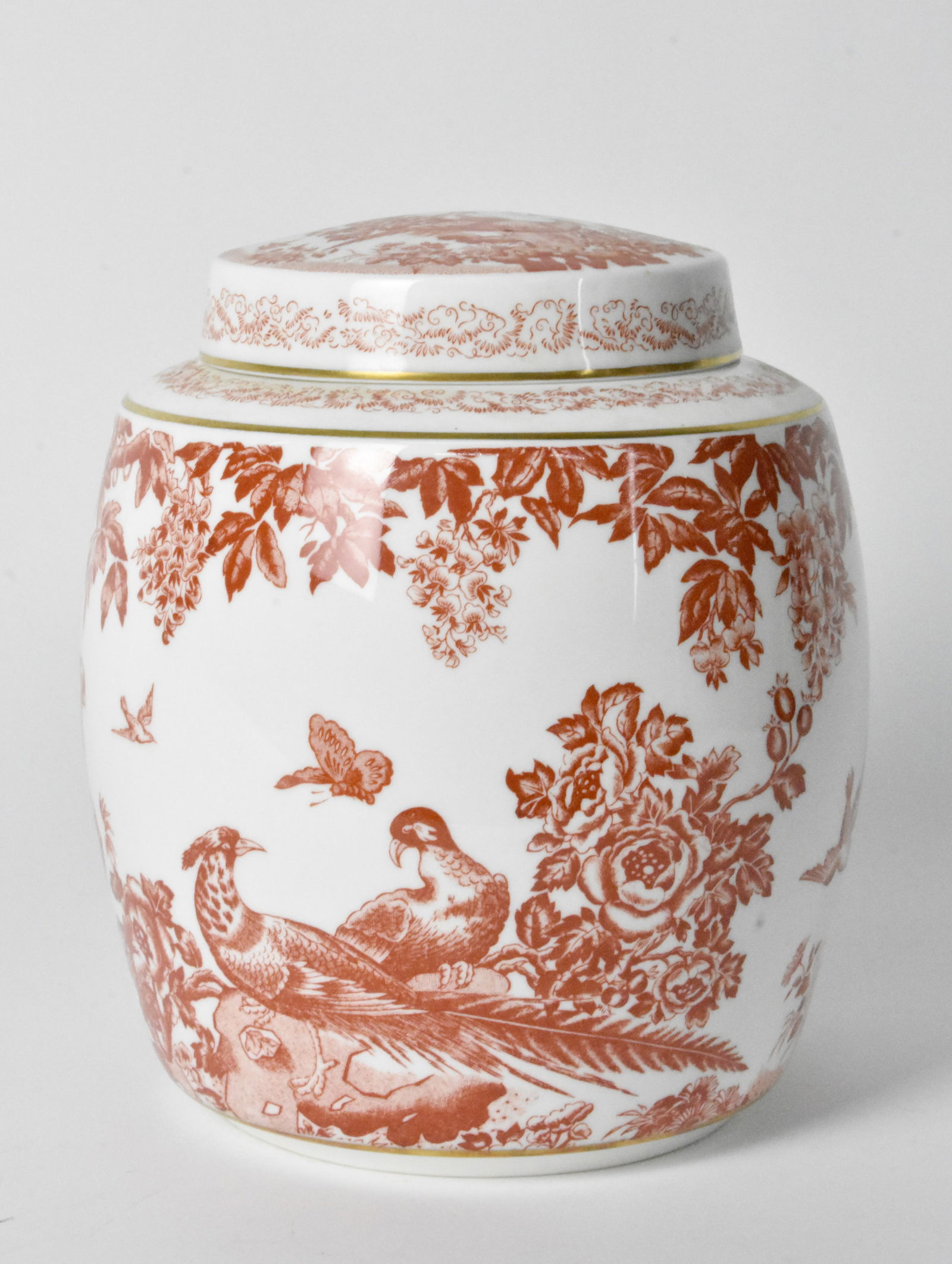 Royal Crown Derby Red Aves Porcelain Lidded Vase, marked underside, 8 3/4" h. (1 of 3)