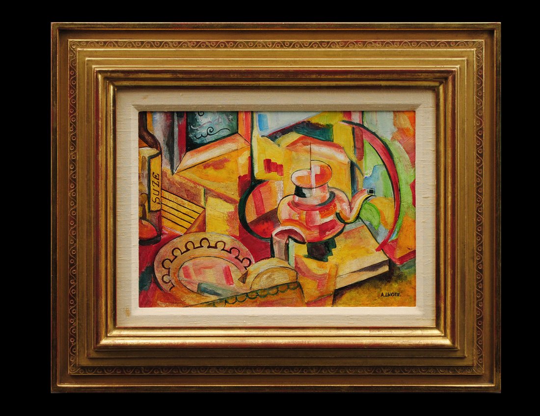 ATTRIBUTED TO ANDRE LHOTE (French. 1885-1962): "Cubist Still Life". Signed R. Lhote l/r. Oil on Canvas. Measuring 10" by 14". Framed. (Cond: good) Provenance: Pocock Fine Arts, Ft. Lauderdale, FL (600/800)