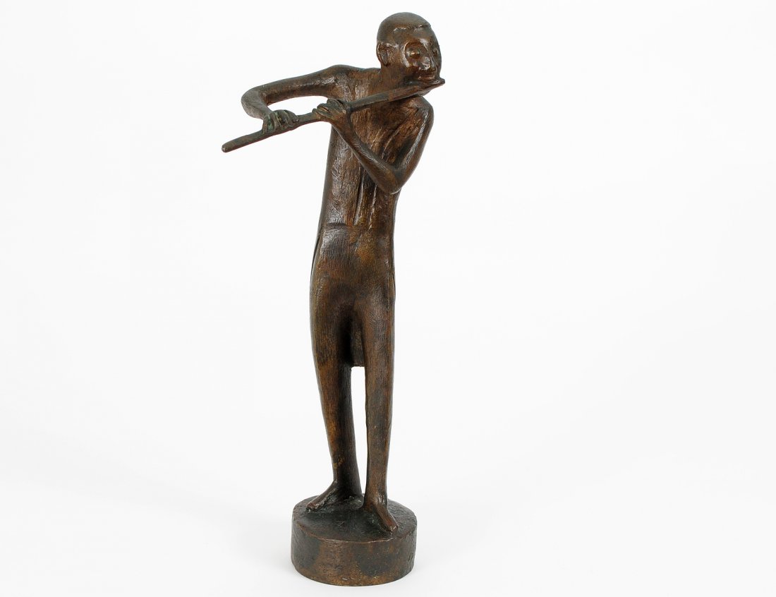 GERHARD MARCKS (German. 1889-1981): "Quarflotenspieler". Signed Guss Bart BLN. Bronze with Medium Brown Patina. Height 12". Provenance: Galerie Bassenge, Berlin. 06/06/2009, Lot 7166. (1500/2000)