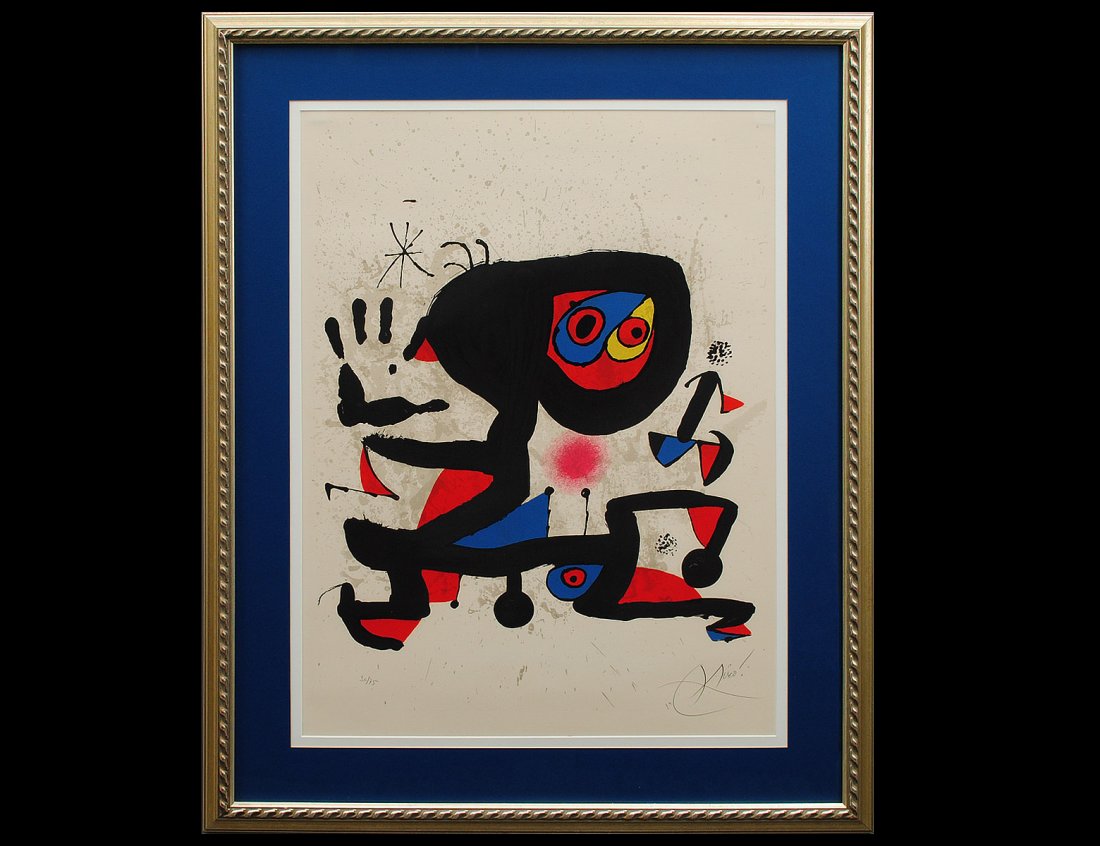 JOAN MIRO (Spanish. 1893-1983): "Unesco Human Rights". Circa 1974. Signed in pencil l/r and numbered 30/75. Published by Unesco, printed by Maeght, Paris. Color Lithograph. Image measuring 29" by 21 1/2". Sheet measuring 31 3/4" by 