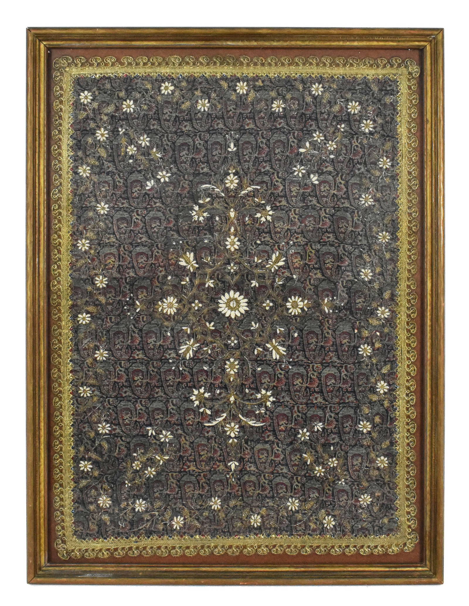 Antique Islamic Gold And Silver Thread Embroidered Table Covering With