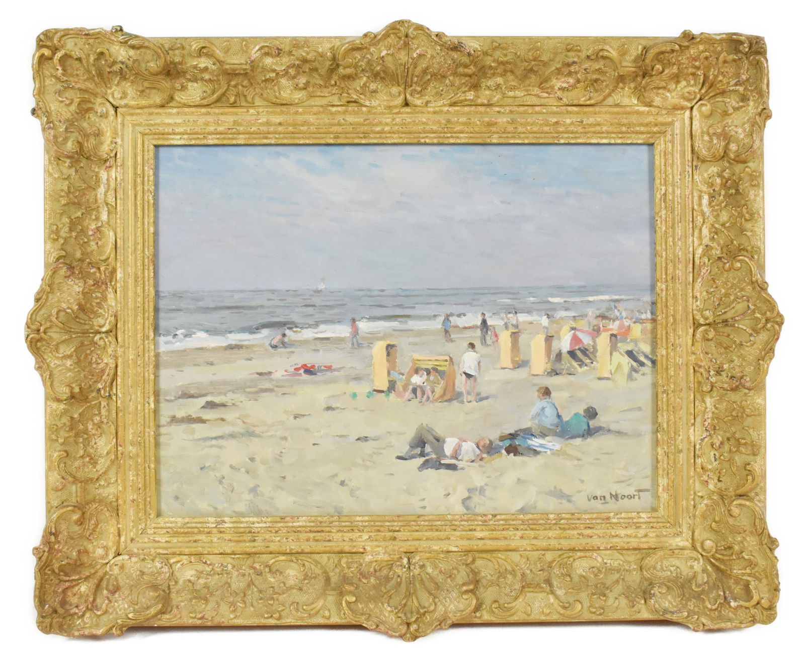 Adrianus Cornelius Van Noort (Dutch, 1914-2003) A Beach Visit, Signed lower right, Oil on Panel, (1 of 5)