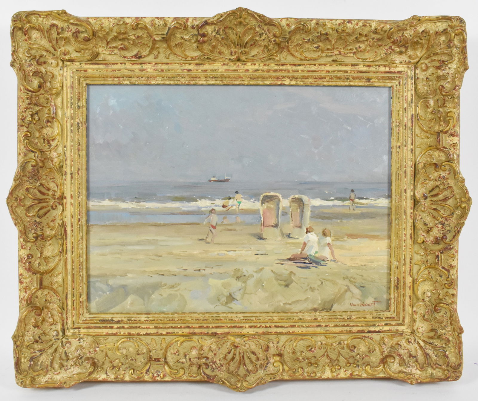 Adrianus Cornelius Van Noort (Dutch, 1914-2003) A Quiet Afternoon, Signed lower right, Oil on Panel, (1 of 5)