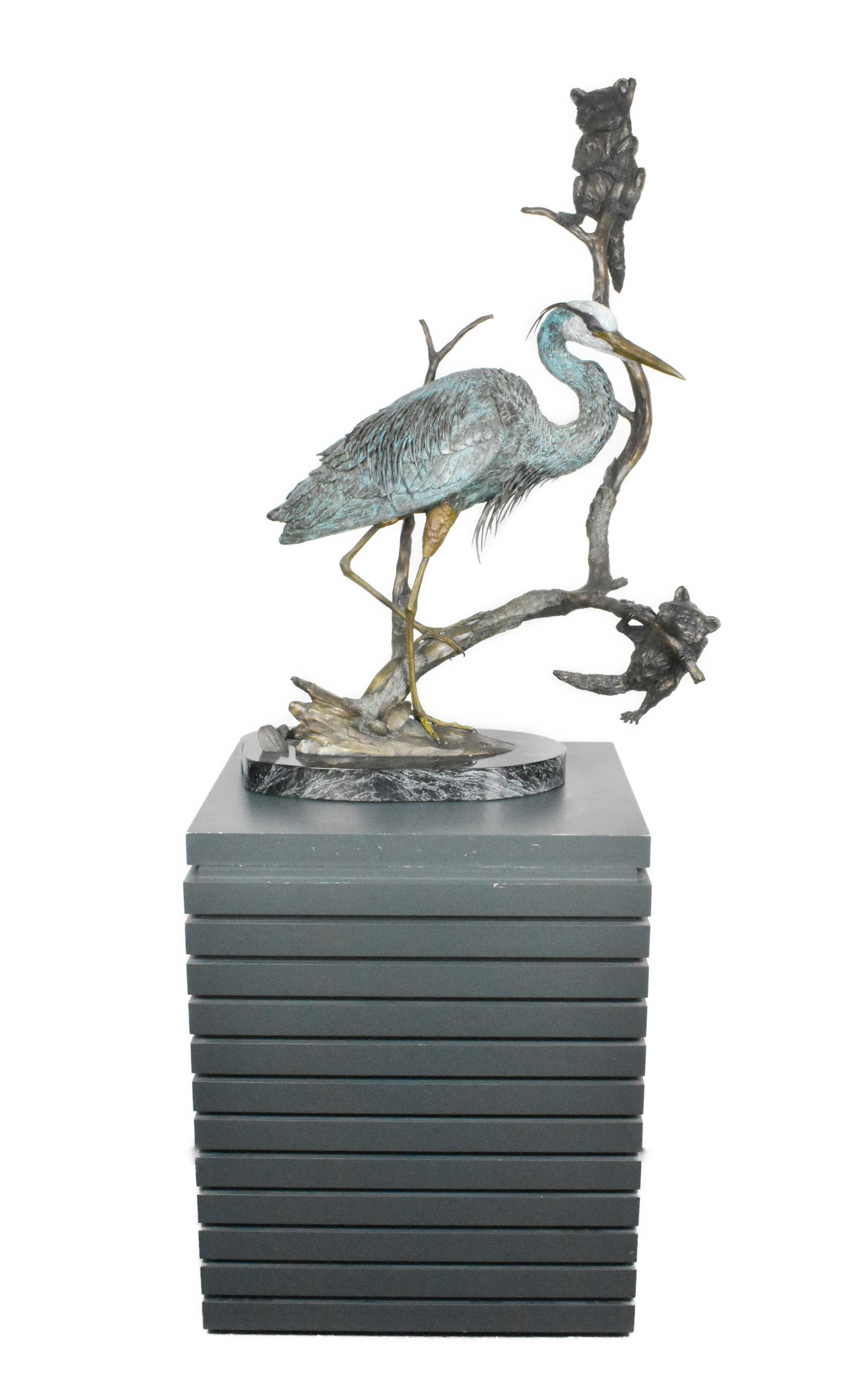 William Turner (American, b.1953) Large Bronze Polychrome Patinated Sculpture of a Heron and (1 of 8)