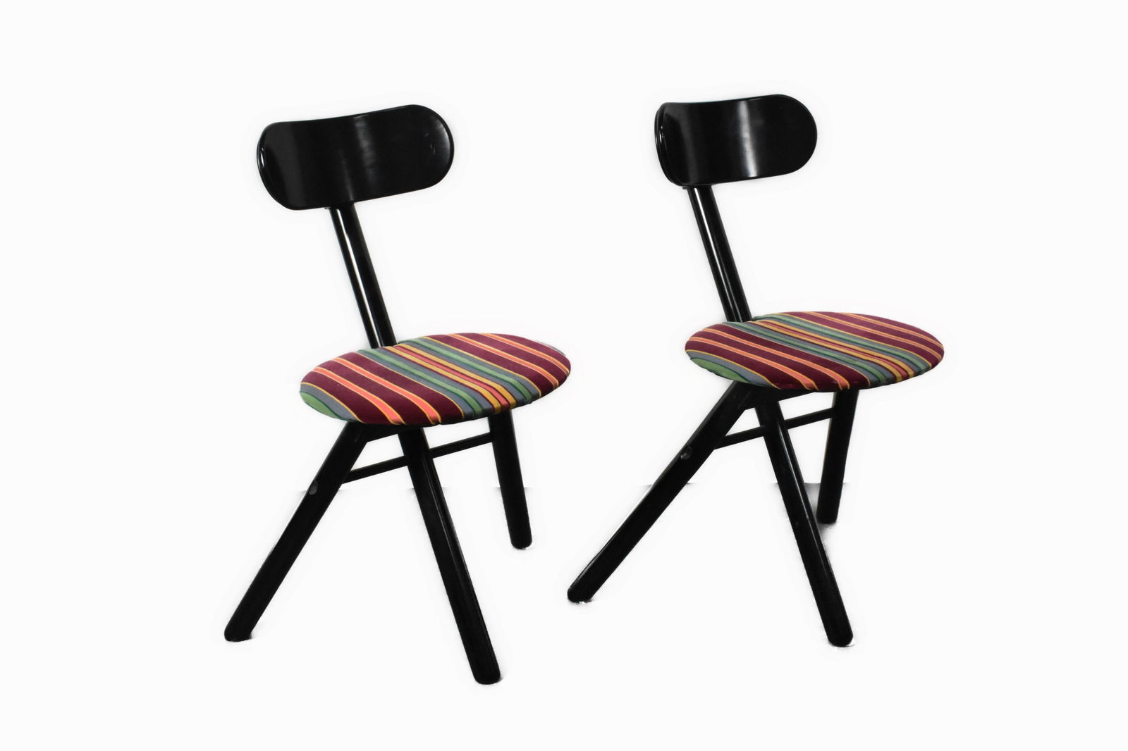 Pair of Italian Trio Folding Metal Chairs, circa 1980's, designed by Roberto Lucci and Paolo: Pair of Italian Trio Folding Metal Chairs, circa 1980's, designed by Roberto Lucci and Paolo Orlandini for Calagaris Italy, Upholstered seats, 33 1/2" h.
