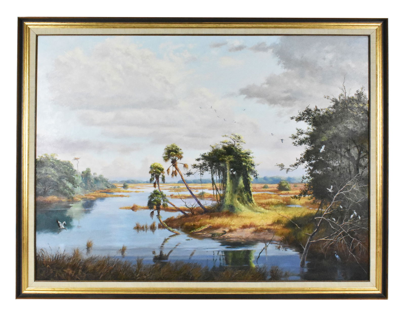 James Frederick Hutchinson (American, b.1932) Everglades Landscape with Alligators, Signed and dated (1 of 7)