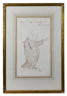 Pier Leone Ghezzi (Italian, 1674-1755) Caricature of a Robed Monk, Inscribed and Signed, pen and ink: Pier Leone Ghezzi (Italian, 1674-1755) Caricature of a Robed Monk, Inscribed and Signed, pen and ink on paper, Sight-14 3/4" x 8 3/4", Framed-22" x 15 1/2". Provenance; Christie's.