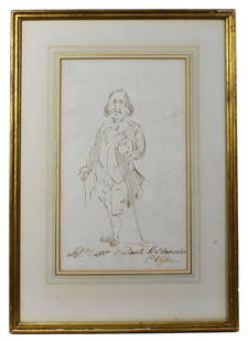 Pier Leone Ghezzi (Italian, 1674-1755) Caricature of a Nobleman, Inscribed and Signed, pen and ink: Pier Leone Ghezzi (Italian, 1674-1755) Caricature of a Nobleman, Inscribed and Signed, pen and ink on paper, Sight-14 3/4" x 8 3/4", Framed-22" x 15 1/2". Provenance; Christie's.