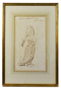 Pier Leone Ghezzi (Italian, 1674-1755) Caricature of a Nun, Inscribed and Signed, pen and ink on: Pier Leone Ghezzi (Italian, 1674-1755) Caricature of a Nun, Inscribed and Signed, pen and ink on paper, Sight-14 3/4" x 8 3/4", Framed-22" x 15 1/2". Provenance; Christie's.