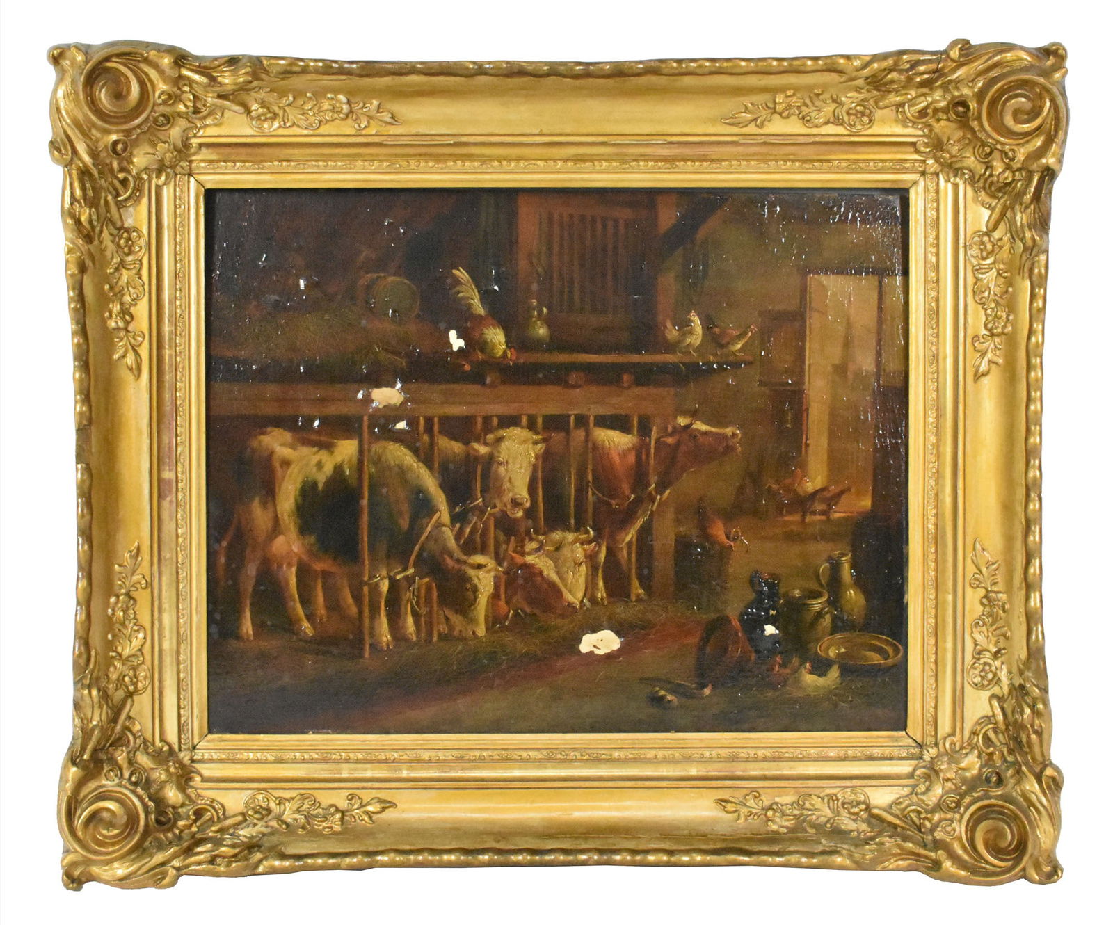 Attributed to Albertus Verhoesen (Dutch, 1806-1881) Interior Barn Scene with Fowl, Oil on Panel, (1 of 6)