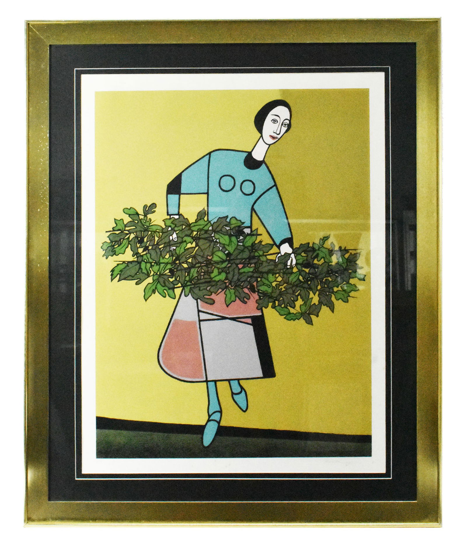 Robert Gwathmey (American, 1903-1988) Girl Gathering Vines, Signed in pencil, Artist's proof,: Robert Gwathmey (American, 1903-1988) Girl Gathering Vines, Signed in pencil, Artist's proof, Image-29 1/4" x 22 1/8", has margins, Overall-40 1/2" x 33 1/2"