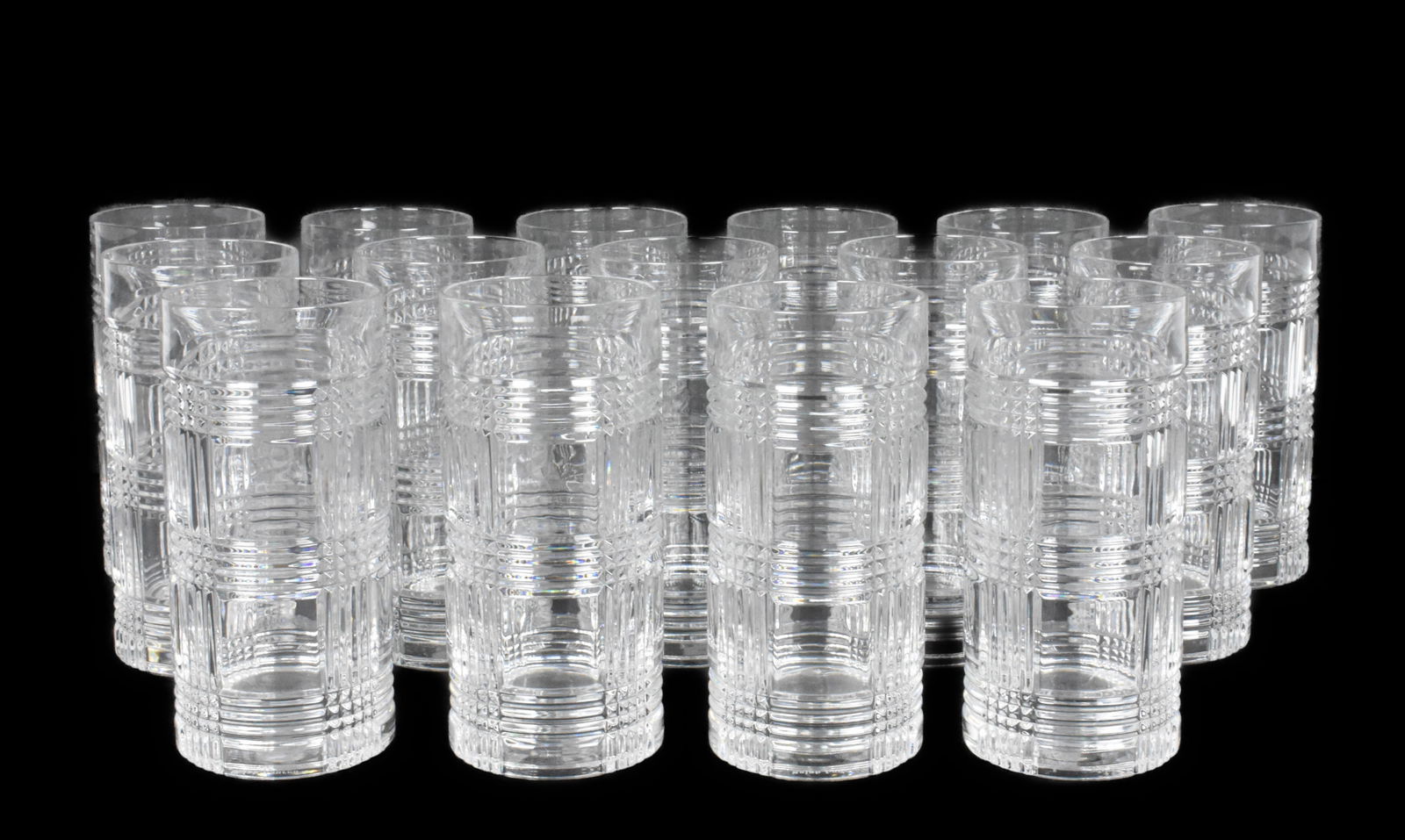Set of 15 Ralph Lauren Glen Plaid Hi-Ball Glasses, acid marked, 6 1/4" (1 of 3)