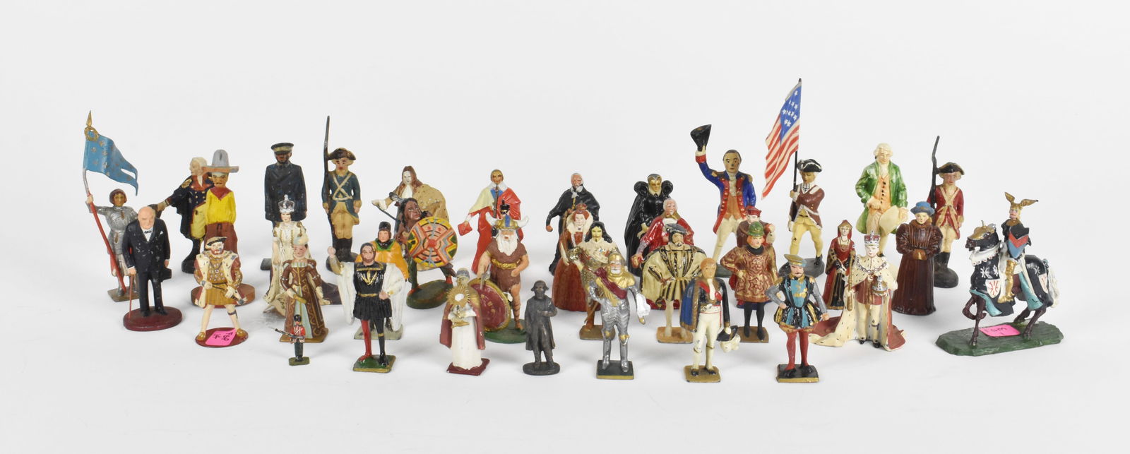 Assorted Group of 38 Antique Miniature Toy Figures, various materials, to include: Queen Elizabeth, (1 of 8)