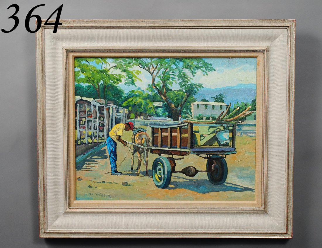AMERICAN SCHOOL (20th Century): "Landscape with Man and Cart". Signed Van Pitterson l/l. Oil on Canvas. Measuring 16" by 20". Framed. (Cond: good)