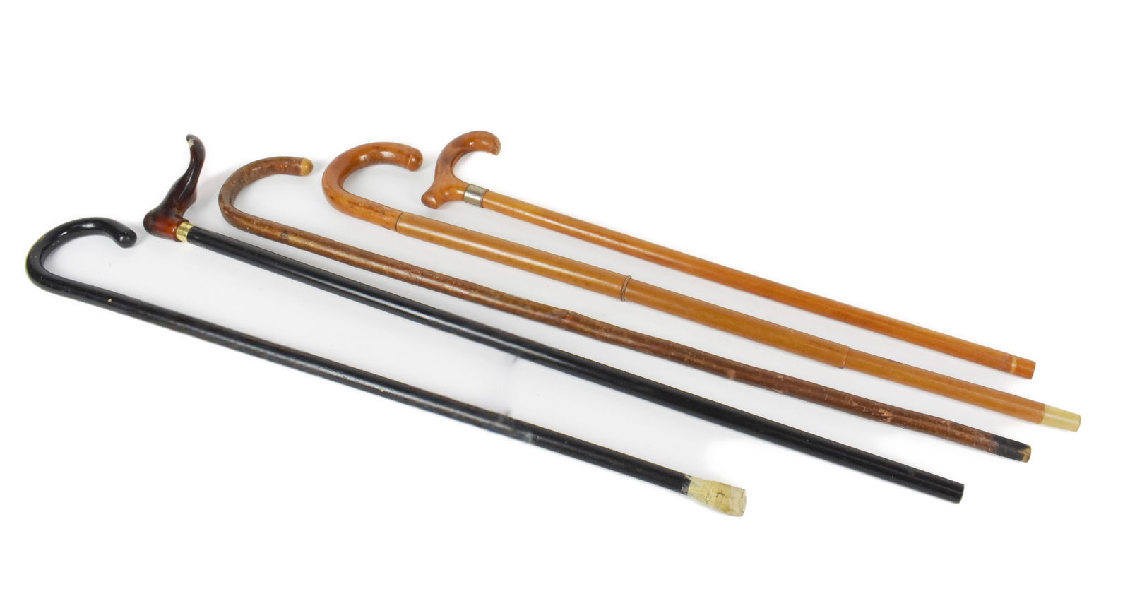 Group of Five Vintage Canes/Walking Sticks including an umbrella cane, made from wood and metal. (1 of 6)