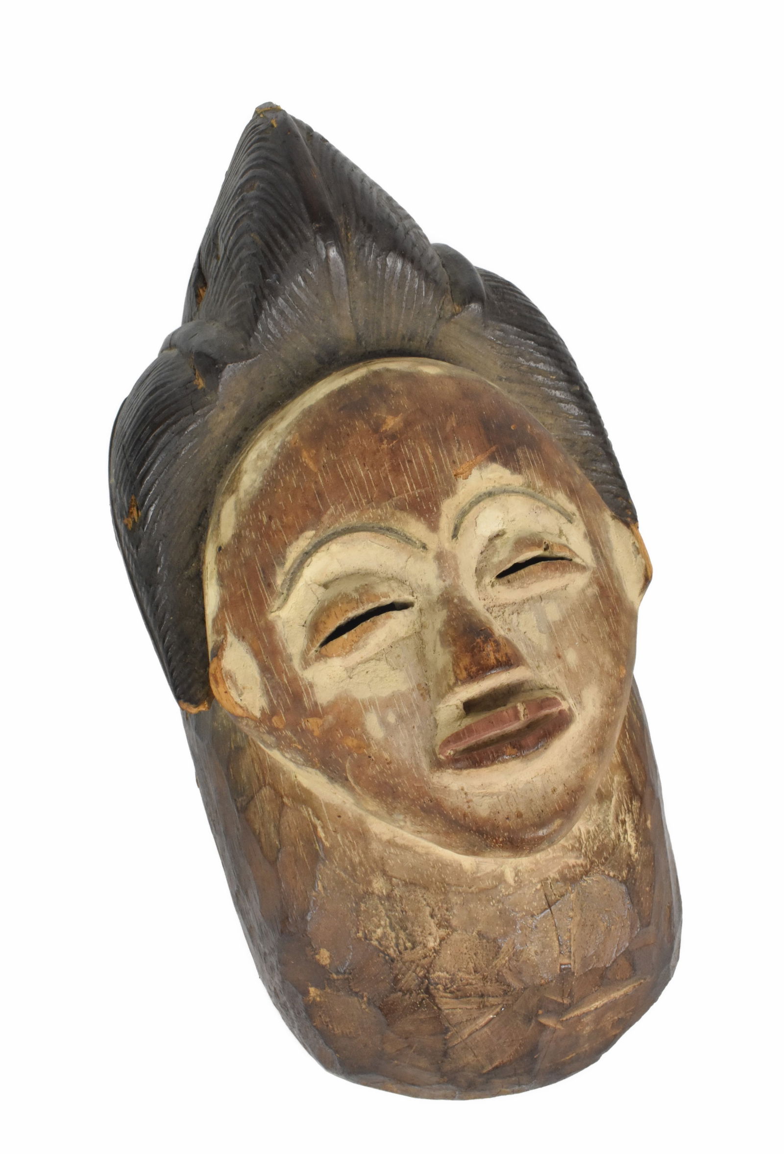 African Tribal Gabon Mukuyi Wood Mask, bears old tag, 12 1/4" h.6 3/4" w. (1 of 5)