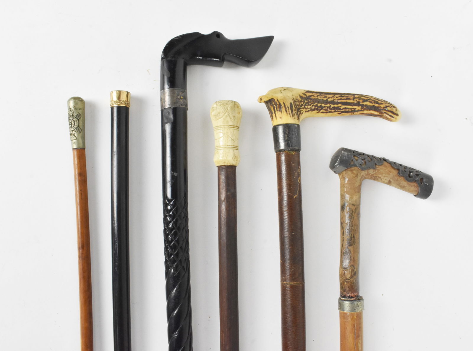 Group of Six Antique Canes/Walking Sticks made of wood and metal, (1 of 9)