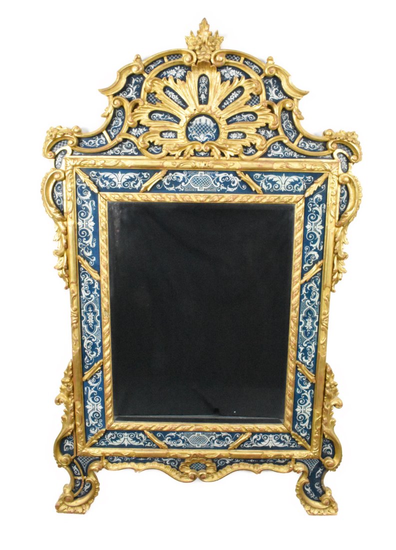 Italianate Rococo Style Mirror, 20th Century, 61 1/2" x 37", damage to molding lower right, has: Italianate Rococo Style Mirror, 20th Century, 61 1/2" x 37", damage to molding lower right, has pieces, will need repair.