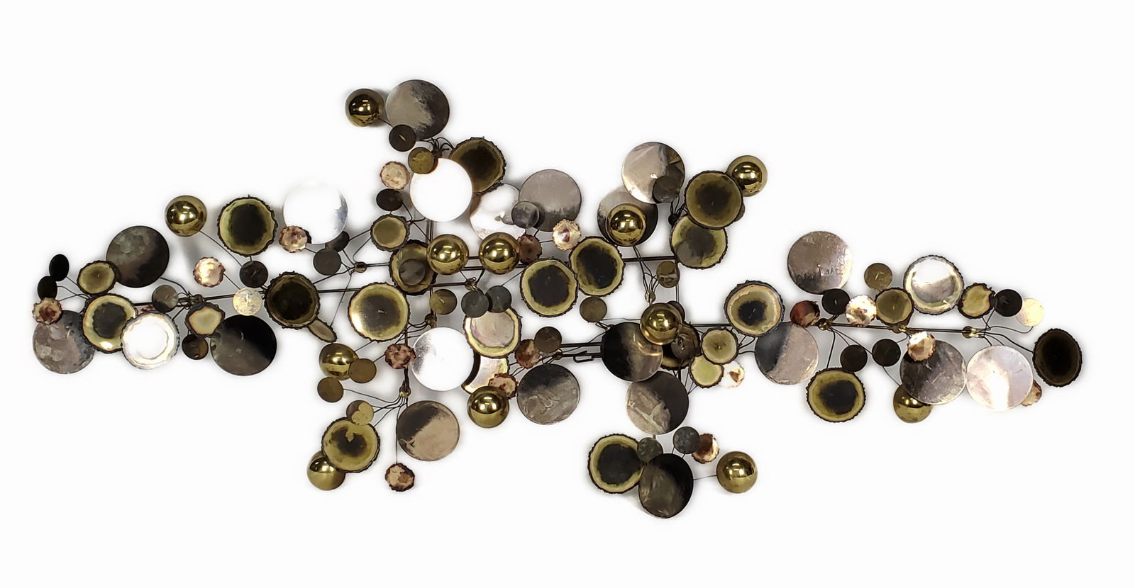 Mid-20th Century Curtis Jere Raindrops Brass Sculptural Wall Art, signed Jere and dated 1975, 62' L. (1 of 3)