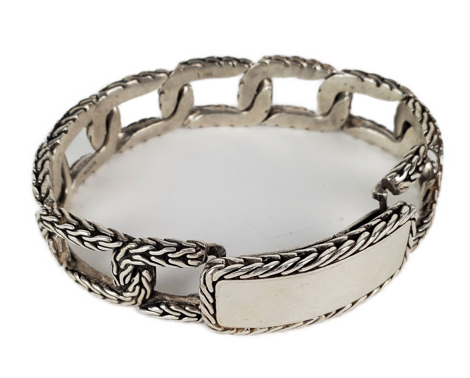 John Hardy 925 Sterling Silver ID Tag Link Bracelet, 8 1/4" L. 79 grams. (1 of 4)