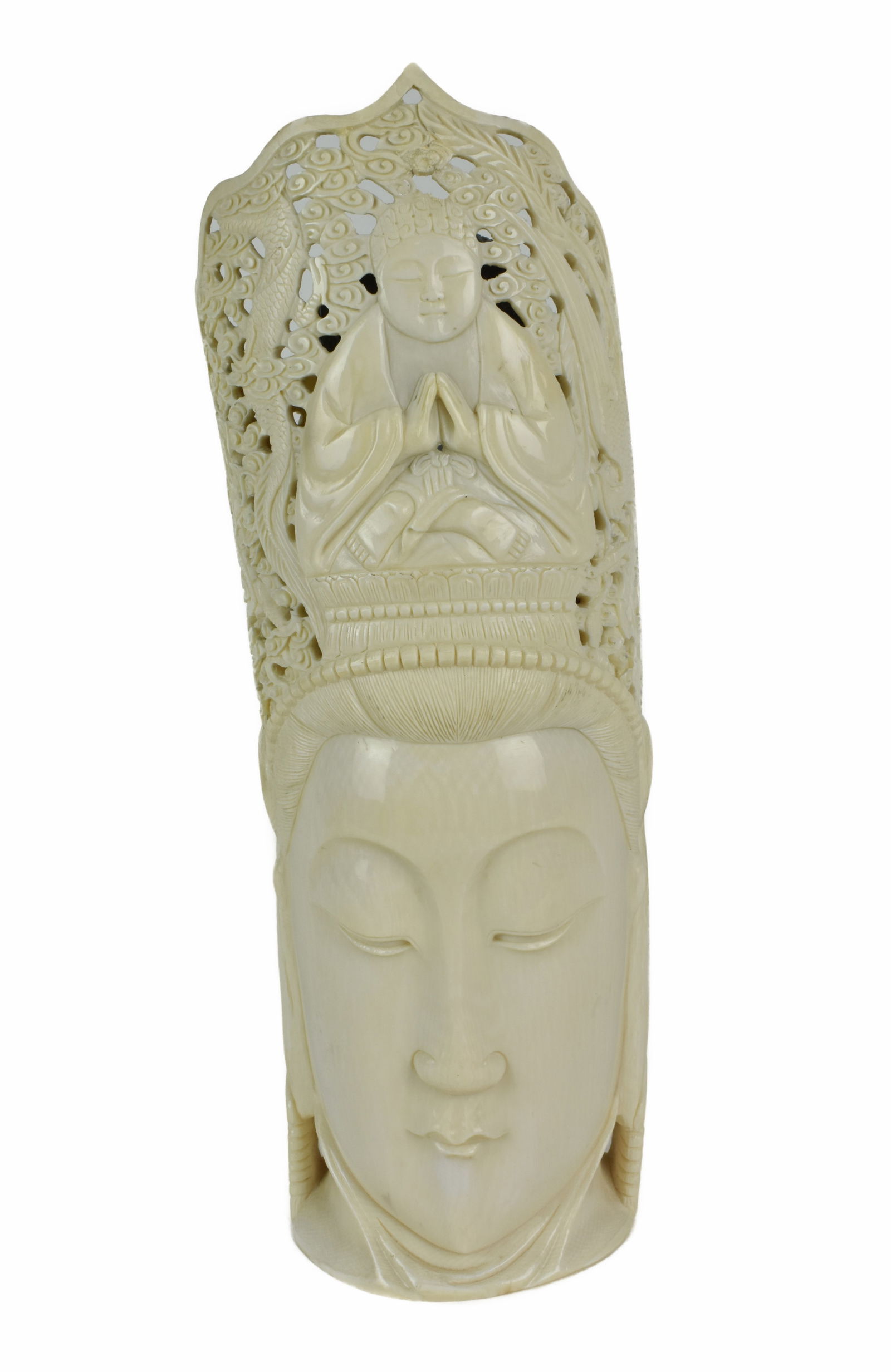 Antique Chinese Carved Head of Buddha with Crown, signed on bottom, 12 1/4" h. 4" w. 3 3/4" d. Has (1 of 11)