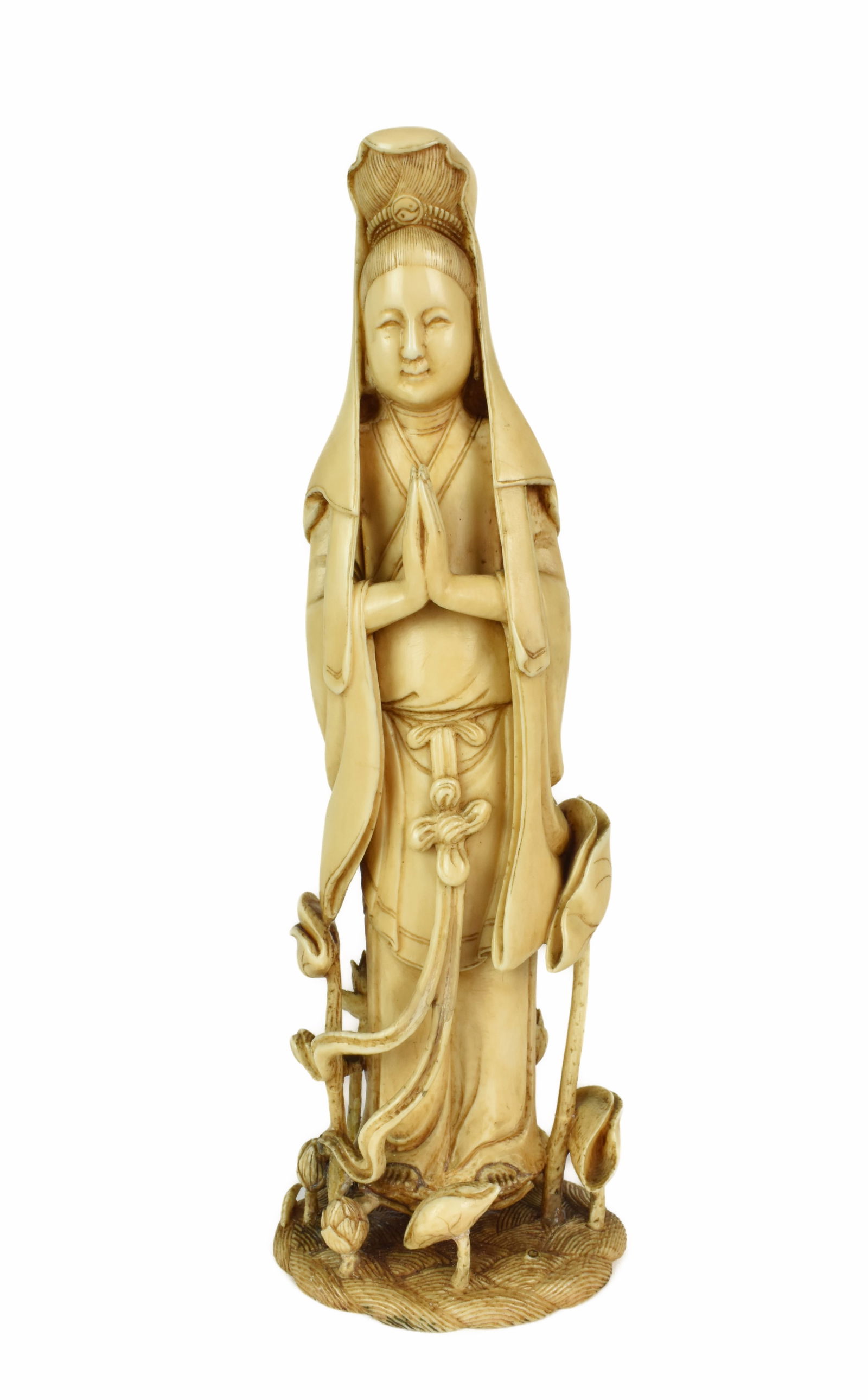 Antique Chinese Carved Quan-Yin, 8 1/2" h.2 3/4" w. 2 1/4"d. Has repairs.: Antique Chinese Carved Quan-Yin, 8 1/2" h.2 3/4" w. 2 1/4"d. Has repairs.