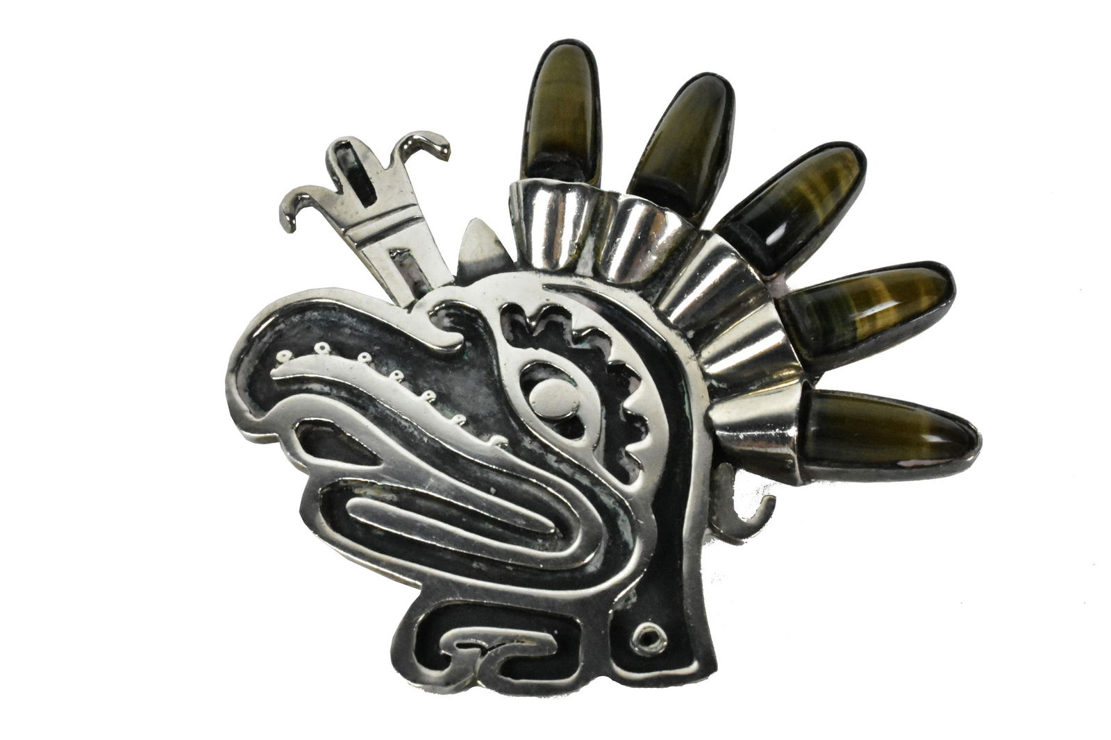 Mexican Sterling Eagle Head Pin/Pendant mounted with polished stones, marked Taxco Sterling 925 with (1 of 4)