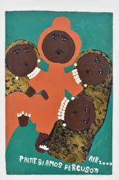 Amos Ferguson (Bahamian, 1920-2009), Family, Signed and dated 2000, oil on corrugated board, 21 1/4"