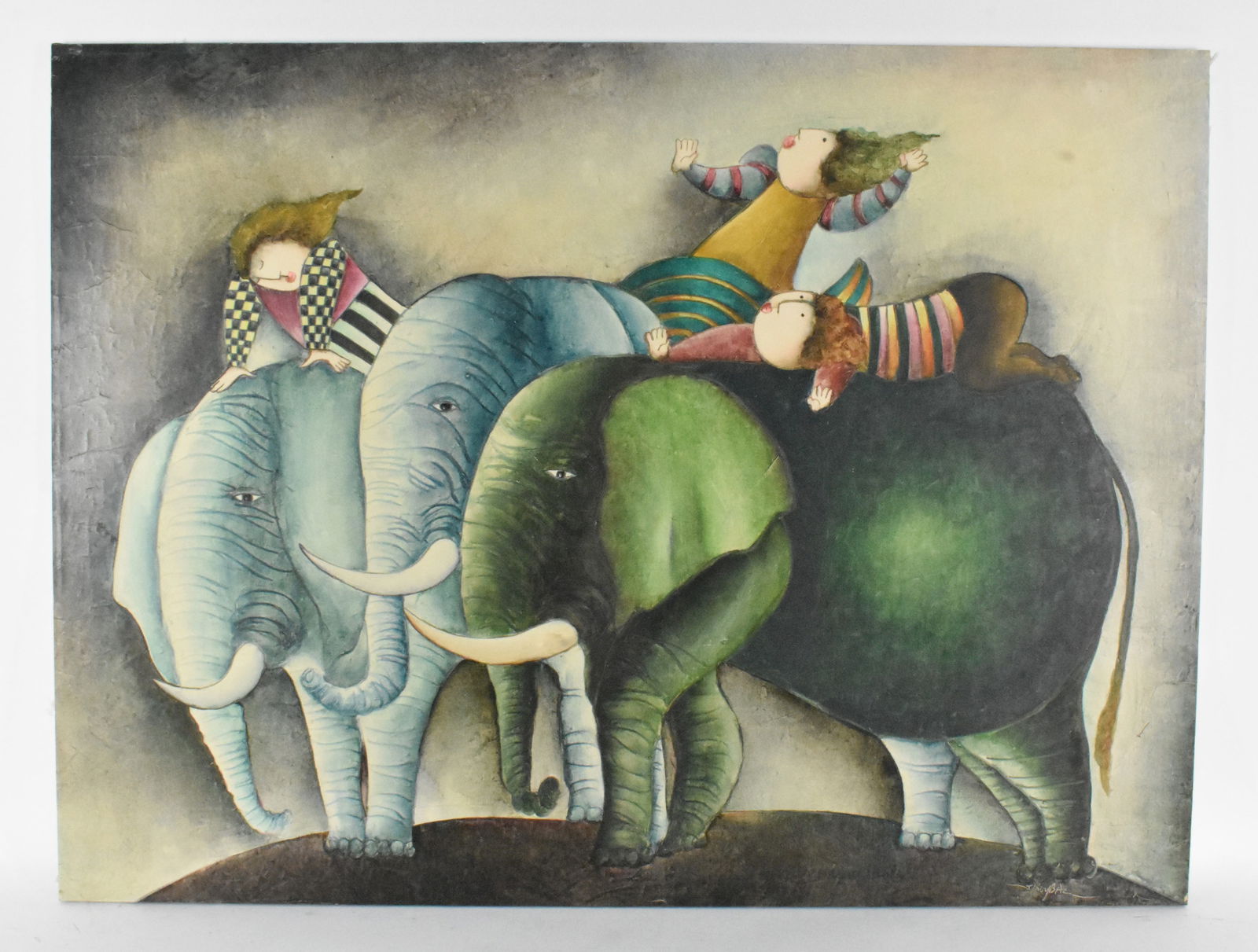 Joyce Roybal (American, b.1955) Elephant Riders, signed J. Roybal lower right, oil on canvas, 36" x (1 of 4)