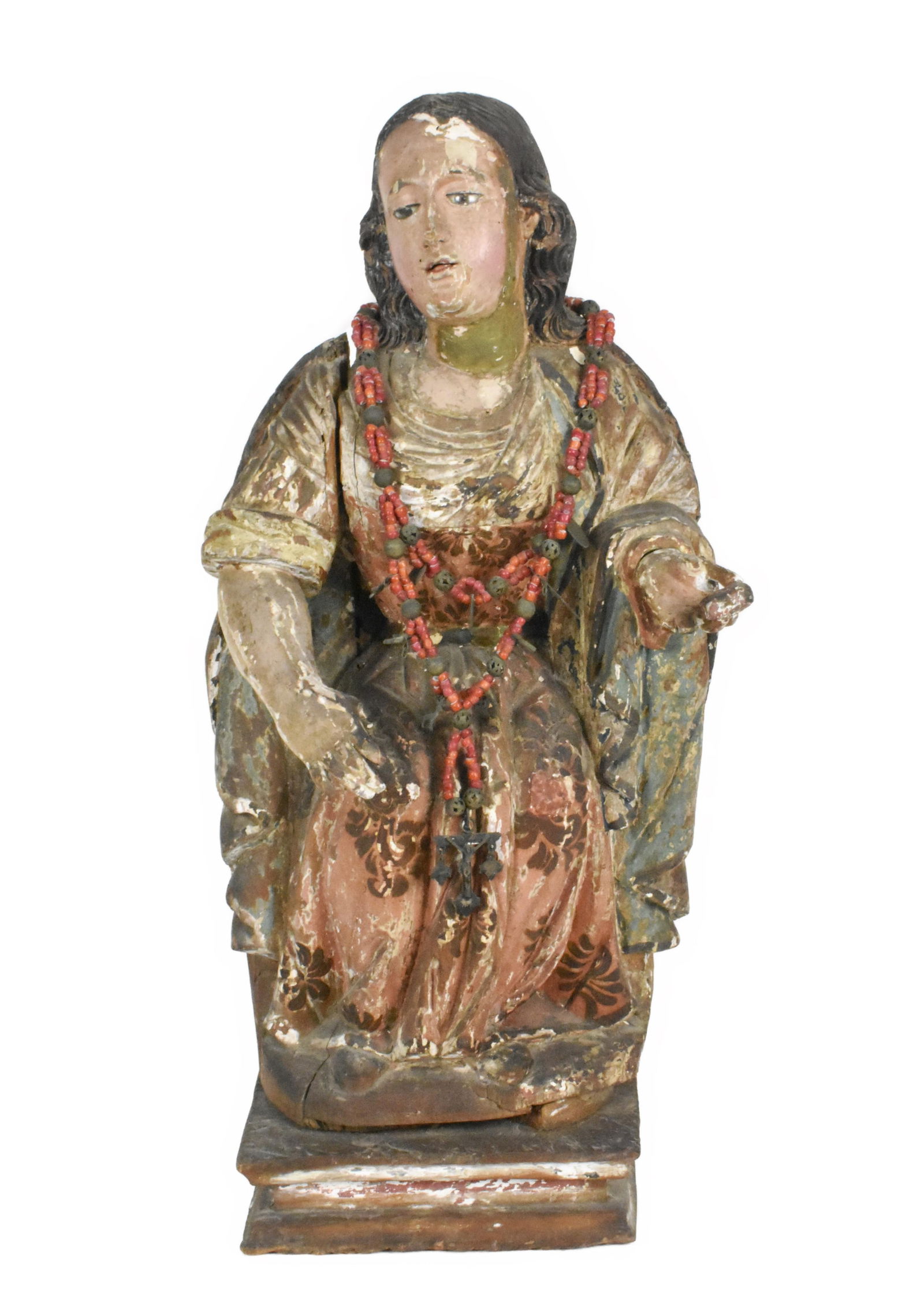 Spanish 18th Century Wood Polychrome Immaculate Madonna Reliquary Statue, 25 1/2" h. 9 1/2" w. 7 (1 of 5)