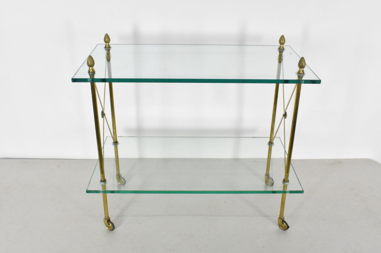 Maison Jansen Style Brass and Glass Two Tier Bar Cart/Trolley, 20th Century, 23" h. 28" w. 15" d., (1 of 4)