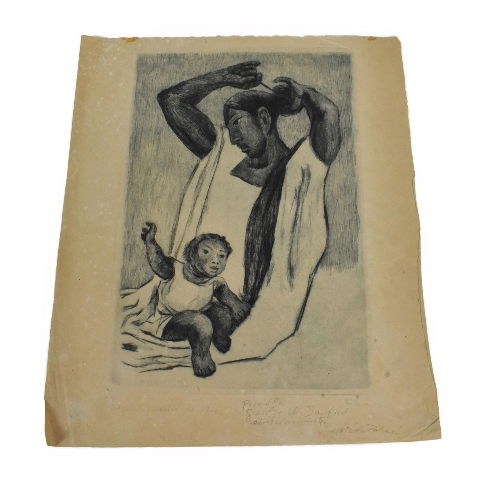 Alfredo Zalce (Mexican, 1908-2003) Mother and Child, Signed and dated '47 and dedicated in pencil (1 of 4)