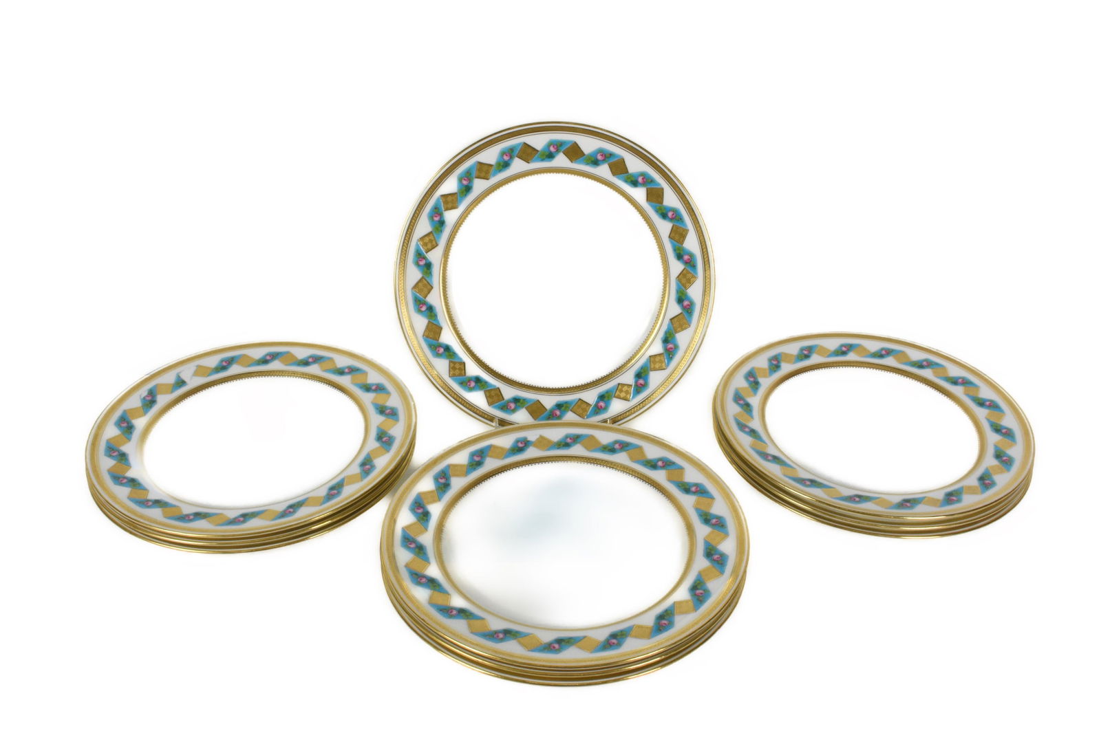 Set of Nine English Mintons Aesthetic Period Hand Painted Porcelain Plates with Ribbon Border with (1 of 4)