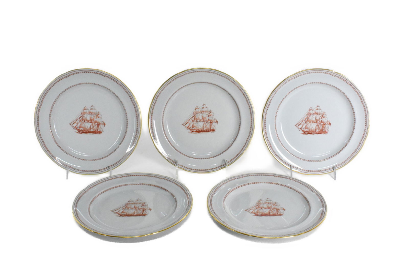 Group of Five English Copeland Spode Tradewind Plates, all marked underside, 5" dia., in excellent: Group of Five English Copeland Spode Tradewind Plates, all marked underside, 5" dia., in excellent condition, no scratches, no knife marks, no blemishes.
