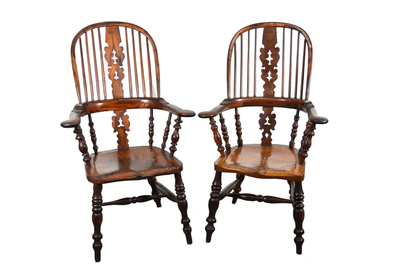 Two English Georgian 19th Century Georgian Yew Wood Windsor Comb Back Armchairs, 44" h. 26" w. 19" (1 of 4)