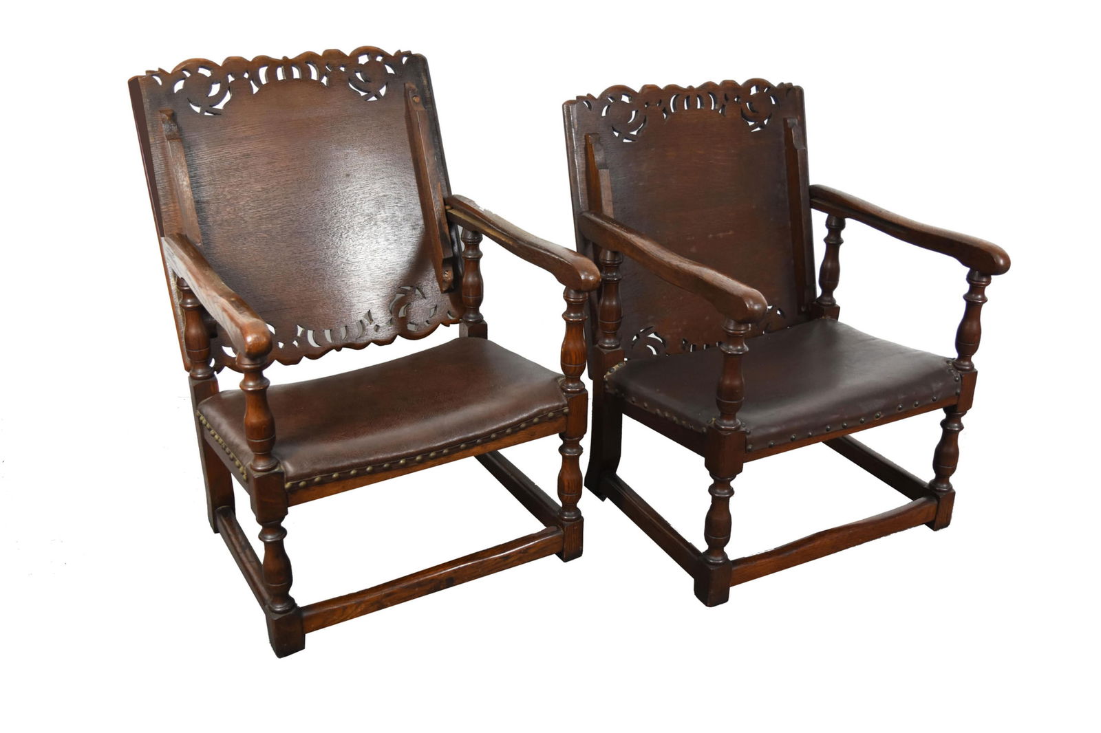 Pair English Late 19th/Early 20th Century Jacobean Style Oak Metamorphic Armchairs/Tables, 30" h. 20 (1 of 7)