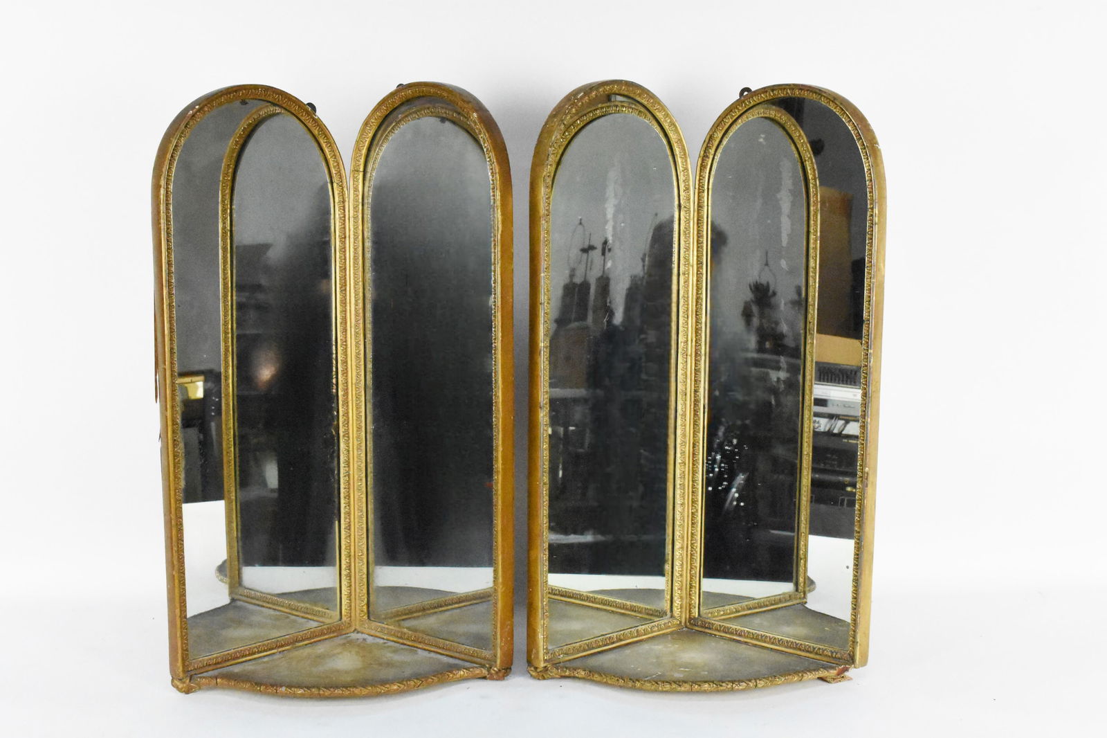 Pair of Antique Giltwood Double Domed and Mirrored Backed Pharmacy/Dept. Store Display Stands, (1 of 5)
