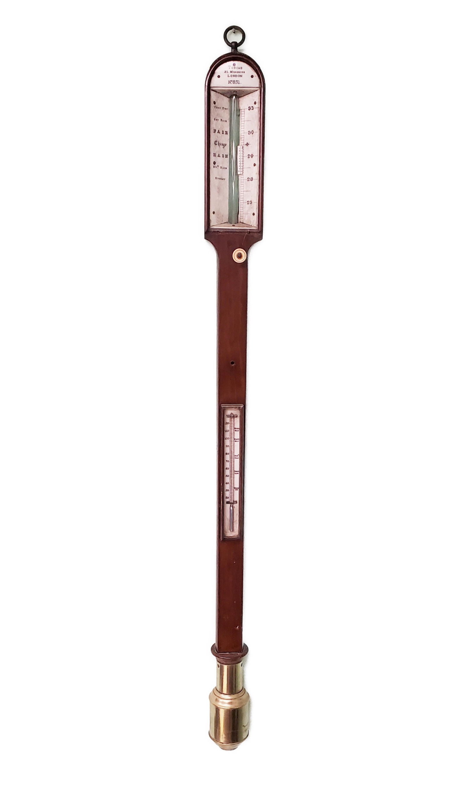 Antique English Tobias 19th Century Mahogany Barometer/Thermometer, marked Tobias, 31 Minories, (1 of 7)