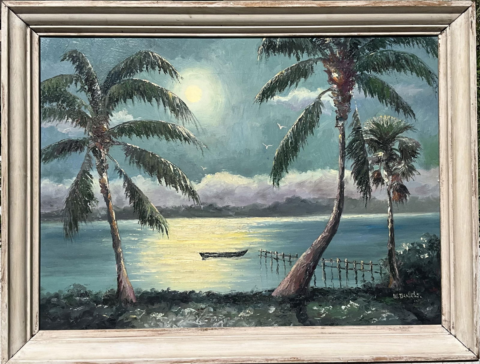 Willie Daniels (Florida Highwaymen, 1951-2021) Moonlit Palms, Signed lower right, Oil on Board, 22" (1 of 6)