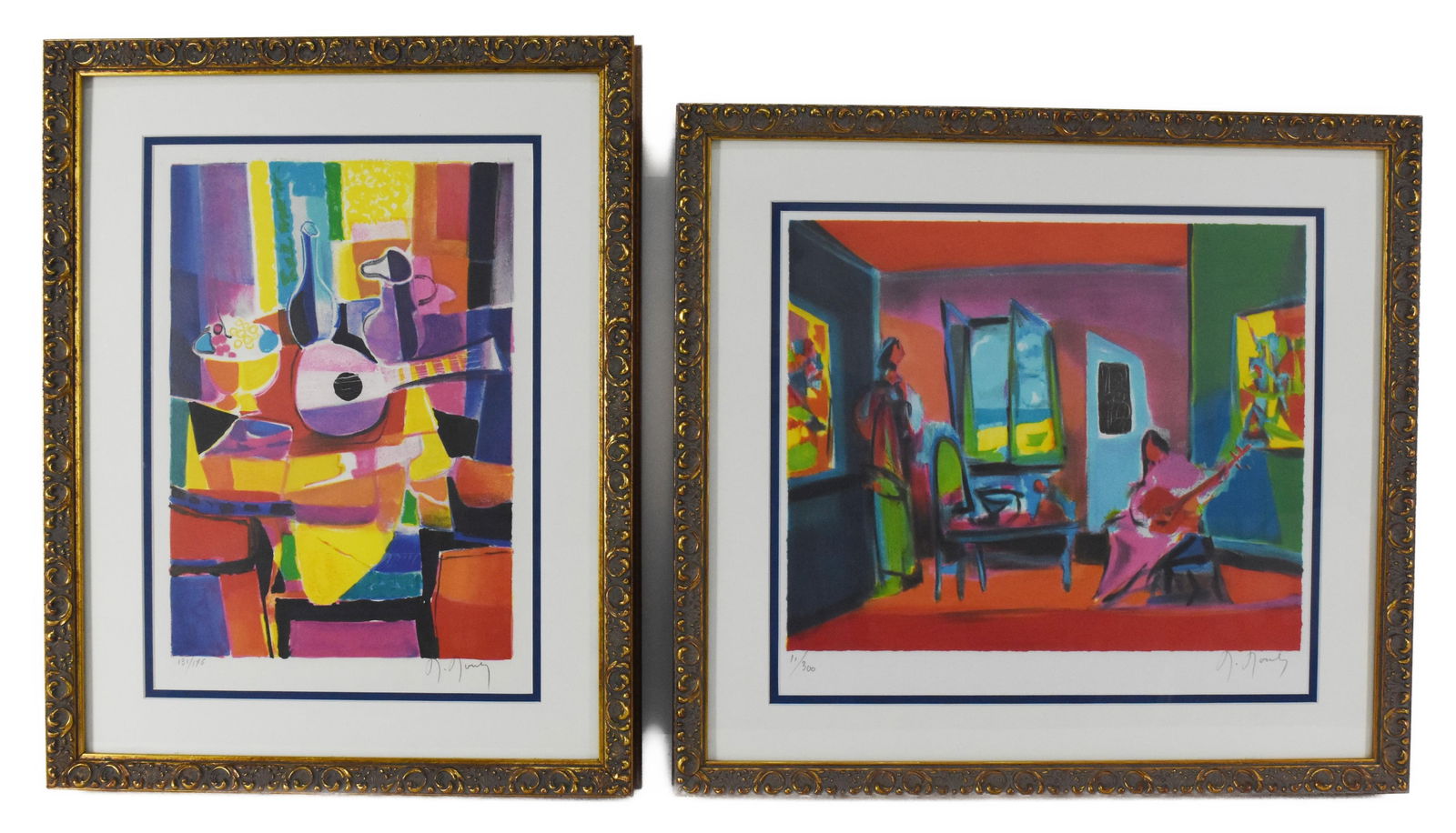 Marcel Mouly (French, 1918-2008) Untitled, Two Color Lithographs, both signed and numbered in pencil: Marcel Mouly (French, 1918-2008) Untitled, Two Color Lithographs, both signed and numbered in pencil in the lower margin, 12 1/2" x 14" and 18" x 19 1/2", both framed.
