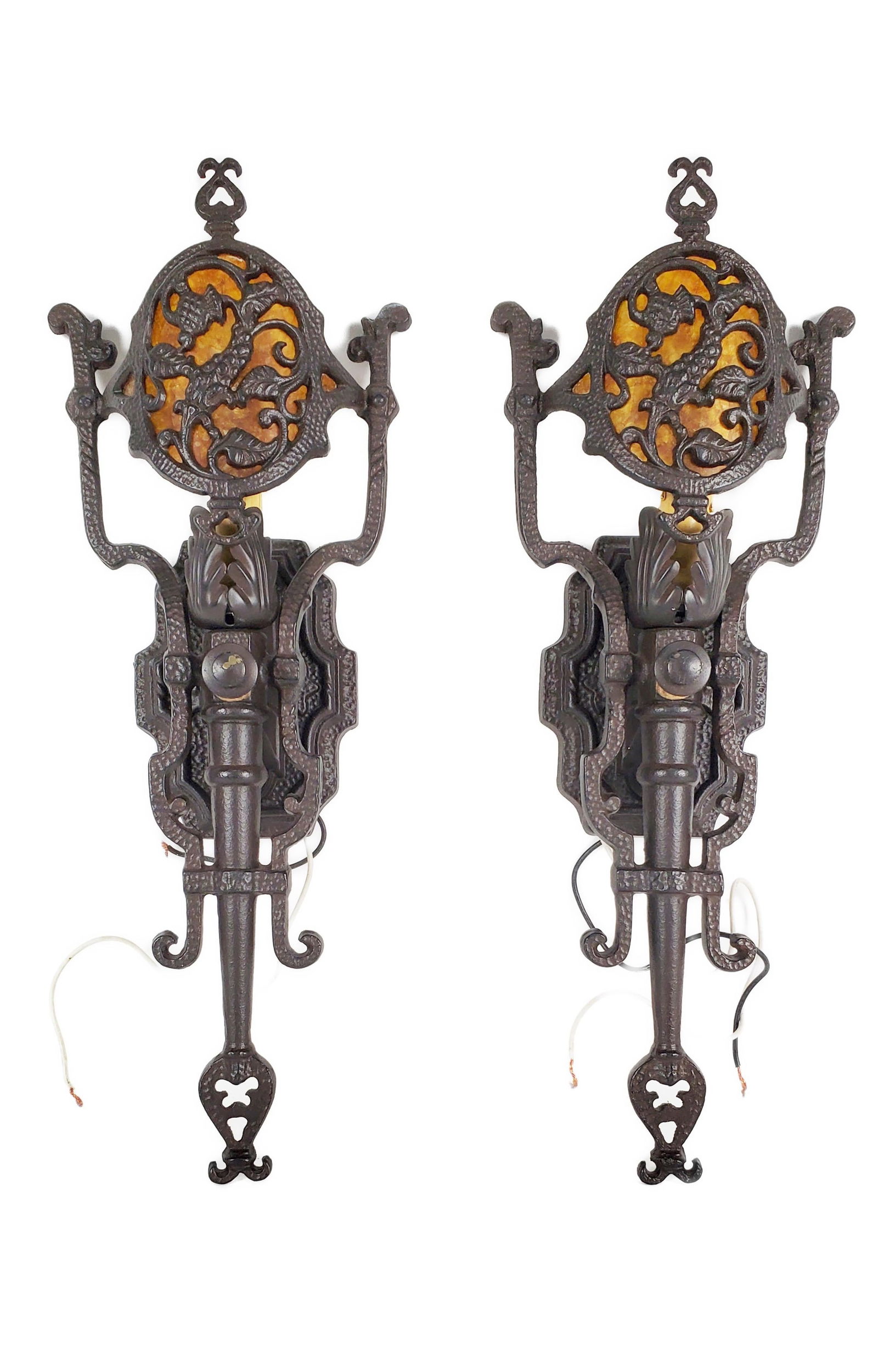 Pair of Arte de Mexico Iron Single Light Wall Sconces, with mica shades, wired, 18" L. 7" w., Good (1 of 3)