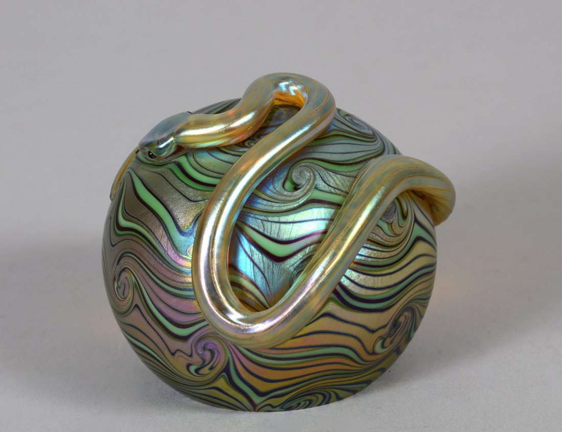 ORIENT & FLUME "SNAKE" ART GLASS PAPERWEIGHT: Signed and dated 1979. No. S24. Diameter 3 1/2". (100/150)
