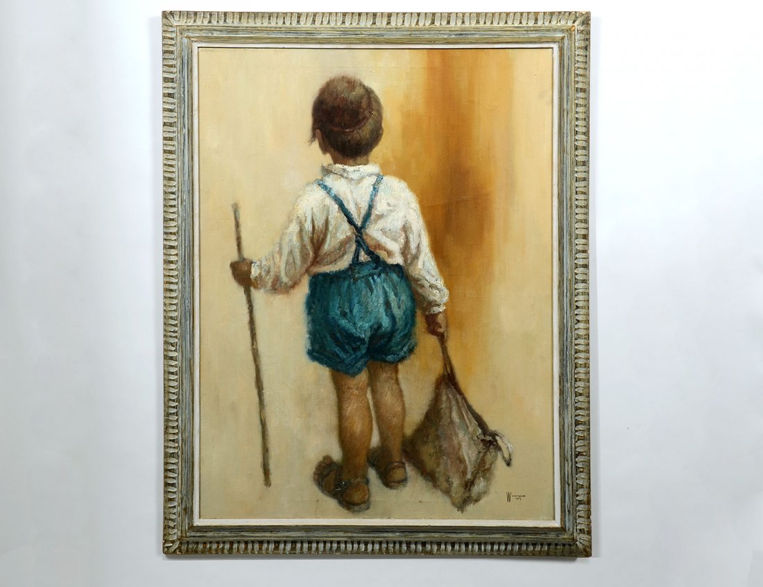 WILLIAM WEINTRAUB (American. 20th Century): "Young Child". Signed and dated '65 l/r. Oil on Canvas. Measuring 38 1/2" by 29". Framed. (Cond: good) Provenance: Murray S. Greenfield Gallery, Tel-Aviv and New York. (300/500)
