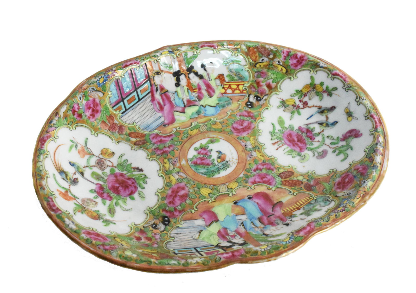 Chinese 19th Century Rose Medallion Oval Dish, 10 1/2" w. 8 1/2" d. 1 1/2" h. (1 of 5)