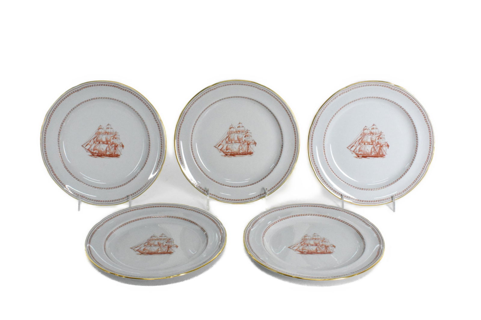 Group of Five English Copeland Spode Tradewind Plates, all marked underside, 5" dia., in excellent: Group of Five English Copeland Spode Tradewind Plates, all marked underside, 5" dia., in excellent condition, no scratches, no knife marks, no blemishes.