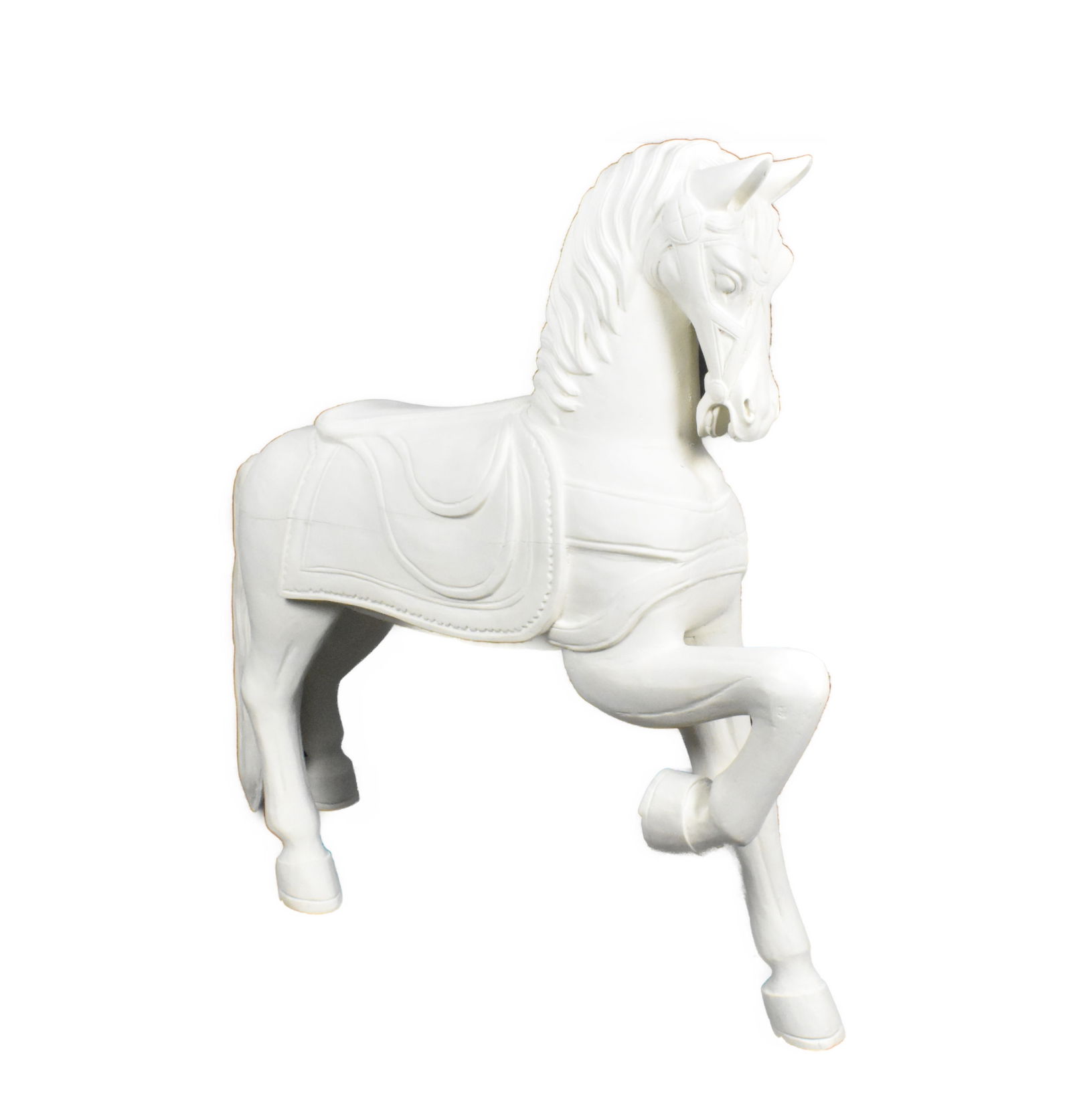 Antique Wood Carved Carousel Horse, stripped, gessoed and painted white, 35" h 35"L. (1 of 5)